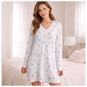 Vintage Anne Lewin plant teacup nightgown sleepwear cotton Large soft comfy